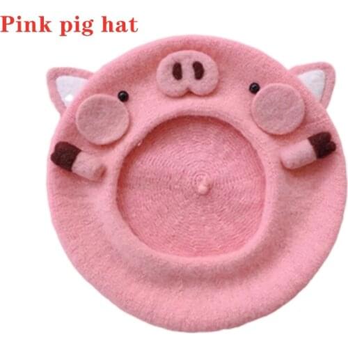 Womens beret hat cute pink piggy hat autumn and winter wool warm girl hat outdoor newsboy hat walking hat wholesale