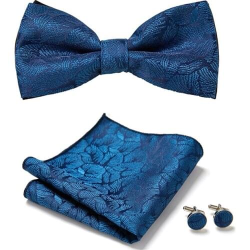 Hot sale Handmade Silk Woven Bow Tie Handkerchief Cufflink Set Tie Pocket Squares Necktie Mans Shirt Accessories Yellow