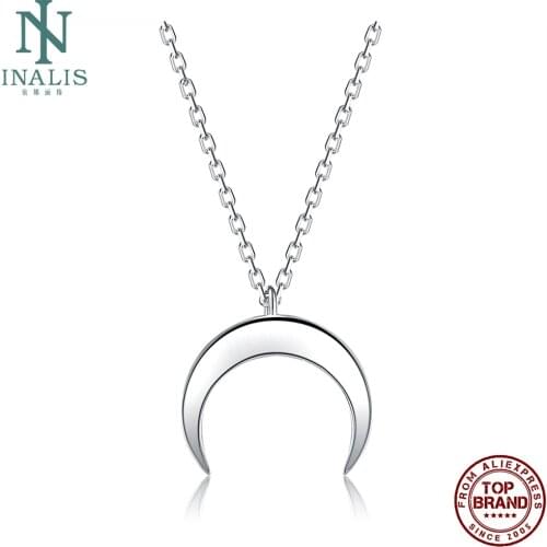 INALIS Authentic 925 Sterling Silver Pendant Necklaces For Women Simple Moon Shape Necklace Anniversary Fine Jewelry New Arrival