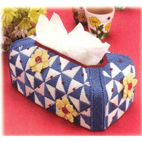 1 set, wool cross stitch 5D three-dimensional embroidery diy tissue box material package simple hand-made blue garden