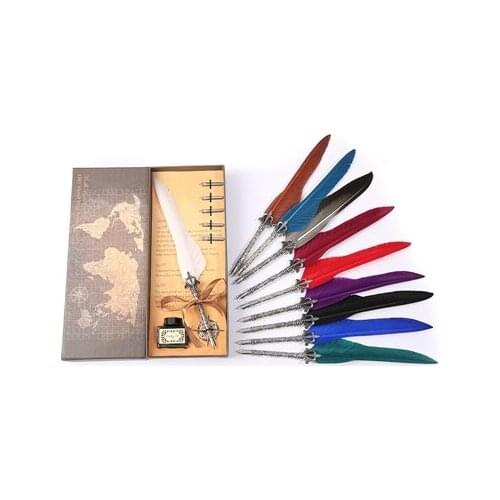 2019 hot sale! Beautiful Turkish color feather pen writing ink set stationery pen gift box 5 nibs wedding business gifts box