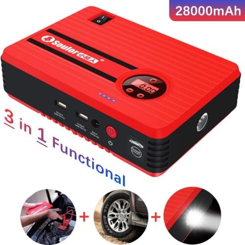 3 in 1 Function Car Starter Smart Electric Tire Inflator Outdoor SOS Light Battery Power Bank Portable Car Battery Jump Starter