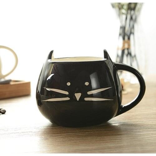 420ml Lovely White / Black Cat Coffee Milk Light Ceramic Lovers Mug Couples Cup New