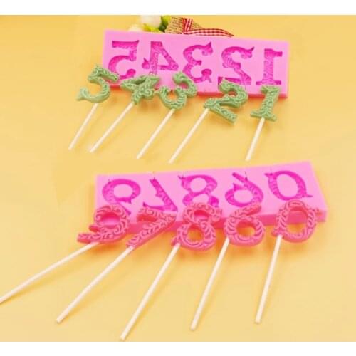 Large number 0-9 lollipop silicone mold fondant cake chocolate mousse candy lace baking DIY tool