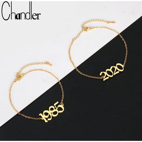 Chandler Birth Year Number Bracelet for Women Year 1980 1989 2000 Birthday Gift from 1980 to 2019 Stainless Steel Anklet