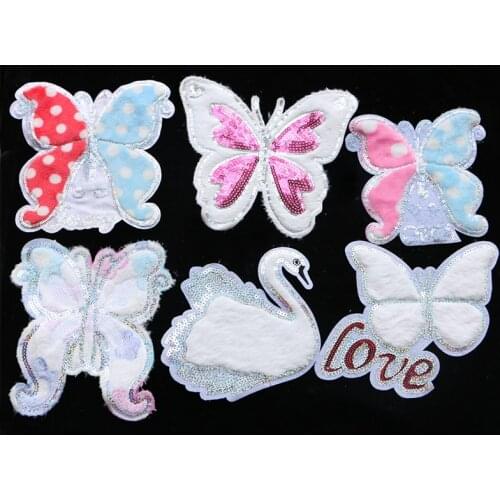 Color flannel Patch Butterfly Swan Sequins icon Embroidered Applique Patches For kawaii clothes DIY Iron on Badges on a backpack