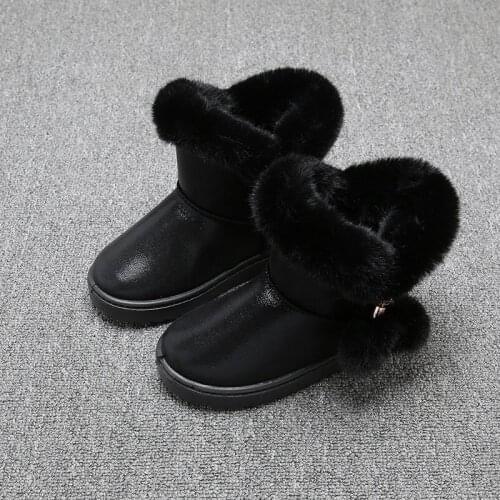 2-12 Fashion Hairy Princess Girls Kids Shoes ChildrenS PU Leather Ankle Boots For Female Winter Waterproof Plush Warm Snow Baby