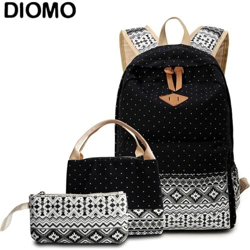 DIOMO School Bags canvas 3pcs/Set Fashion light Weight Women Backpack For Student Teenagers Girls Schoolbag