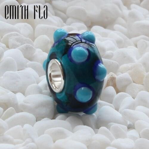 Emith Fla 925 Sterling Silver Large Hole Round Dot Murano Glass European Charm Beads Fit Brand Troll Bracelet Jewelry Gifts
