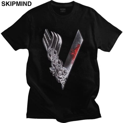 Retro V Viking T shirt Homme 100% Cotton Valhalla Odin T-shirt Ragnar Lothbrok Tee Tops Short Sleeved Movie Graphic Tshirt Gift