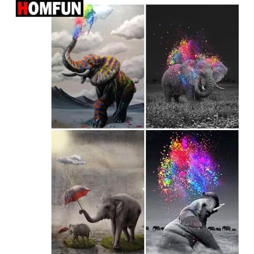 HOMFUN Paint With Diamond Embroidery "Elephant animals" Diamond Painting Full Square Round Picture Of Rhinestone Decor
