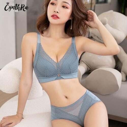 CYNTHRA Bra Set Womens Sexy Lace Adjustable Gathering Push Up Wireless Seameless Comfort Breathable Beauty Back Lingerie Set