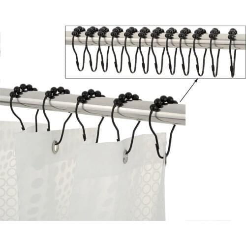 12 Pieces Black Curtain Hanging Hooks Portable Household Shower Curtain Rings Black Iron Hooks Shower Curtain Accessories