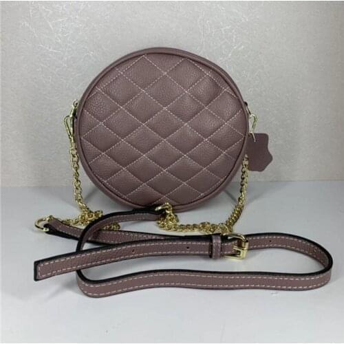 Small Circular Fashion Women Bag Chain Shoulder Bag Brand Ladies Diamond Lattice Packing Pouch Genuine Leather Crossbody Bags