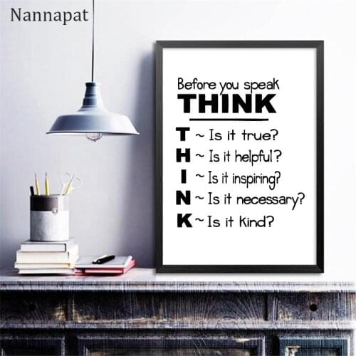 Motivational Quote Think Art Poster Canvas Painting Prints Wall Pictures For School Classroom Child Room Wall Art Decoration