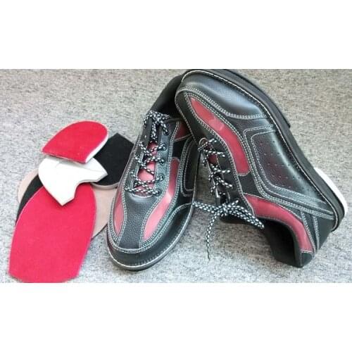 Interchangeable Sole Black Leather Men BreathableBowling Shoes