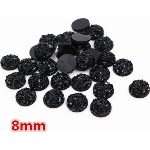 New Fashion 8mm 40pcs Pure Black Colors Natural ore Style Flat back Resin Cabochons For Bracelet Earrings accessories-O5-07