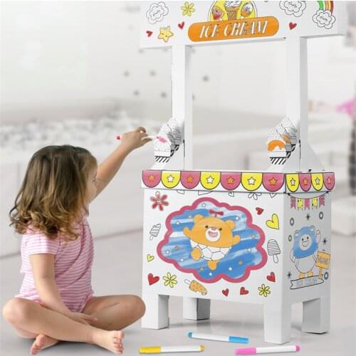 New DIY Graffiti Cardboard Toy 3D Puzzle Coloring Assembled Model Kid Handmade Corrugated Paper Ice Cream House Educational Toy