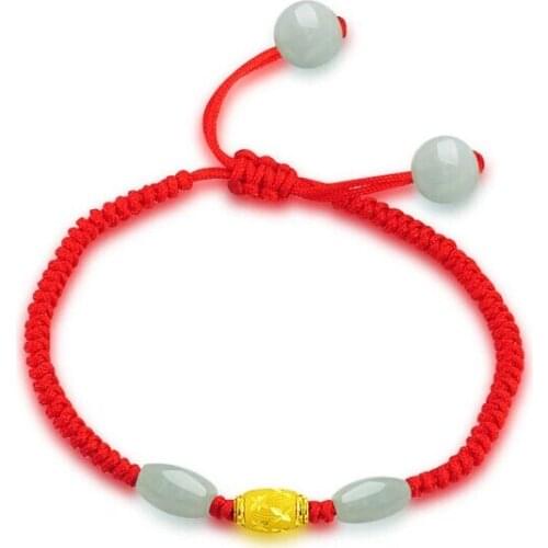 A Pair Of Beads 24K Yellow gold Beads String Knitted Bracelet