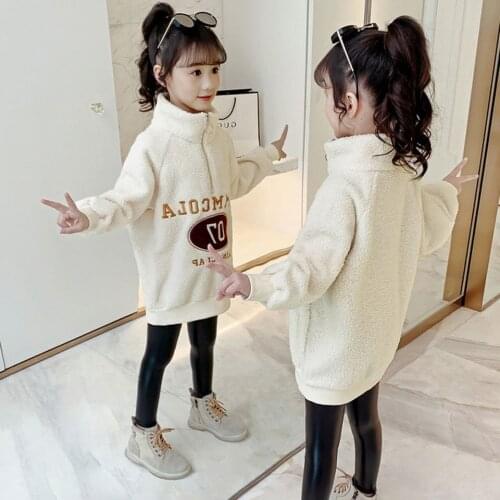 Teens Girls Warm Sweatshirts Coat Winter Children Wool Clothes Long Dress Style Hoodies 4 5 6 7 8 9 10 11 12 Years Old