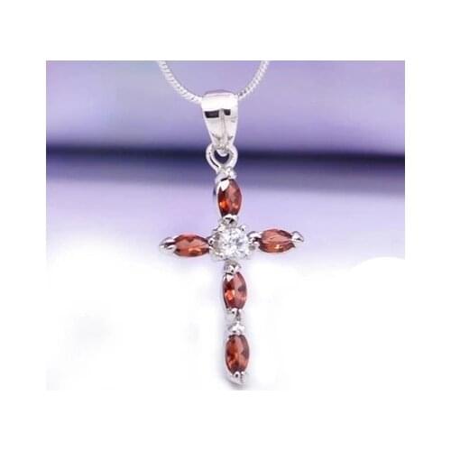 Natural red garnet gem Pendant natural gemstone Exquisite mysterious energy cross pendant S925 silver girl party gift jewelry