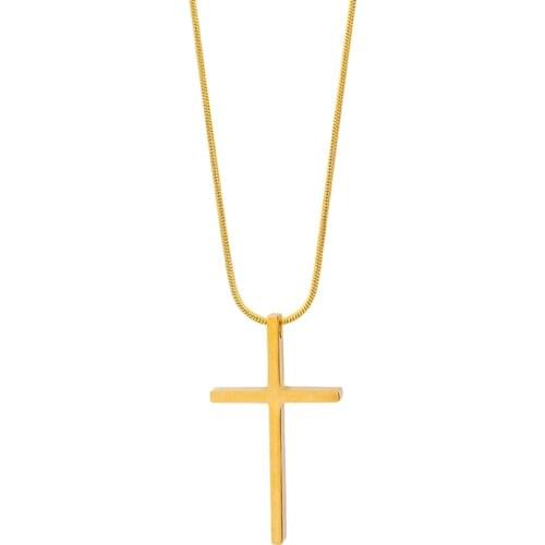 Simple Fashion Cross Necklack Stainless Steel Gold Color Sweater Pendent Necklacks For Women Men Casual Jewelry
