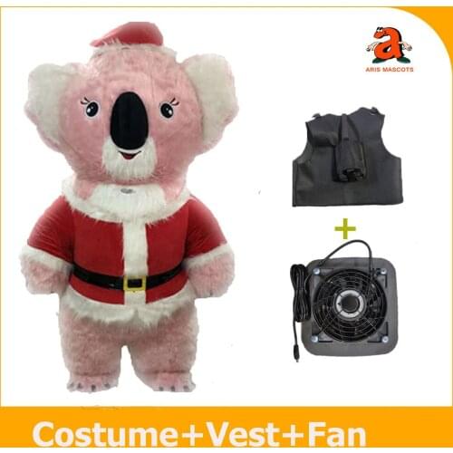 Adult Size Fursuit Pink Koala Inflatable Suit with Santa Christmas Events Adult Full Body Plush Koala Blow up Mascot