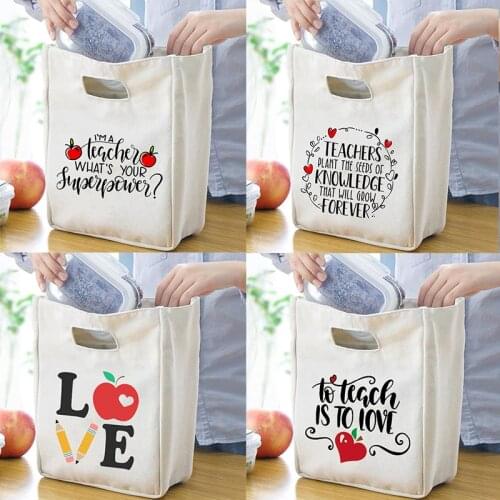 Teacher Love Inspire Print Cooler Lunch Bags Portable Insulated Bento Tote Thermal School Picnic Food Storage Pouch Teacher Gift