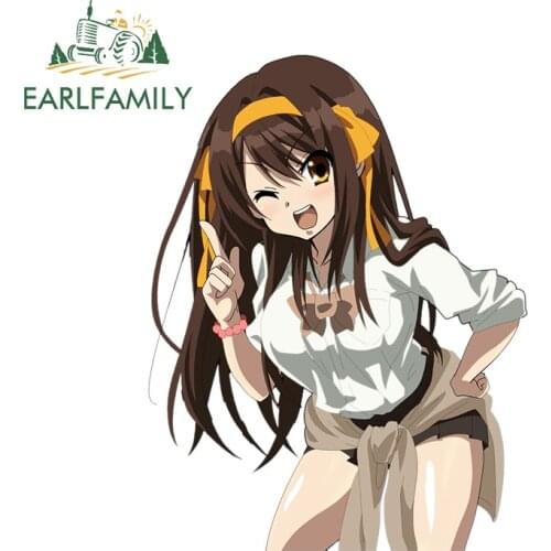 EARLFAMILY 13cm x 10.1cm Vinyl Car Stickers for Suzumiya Haruhi Anime Decal Auto Surfboard Bumper Waterproof Occlusion Scratch