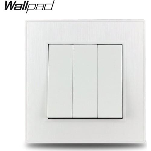 Wallpad S6 White 3 Gang 1 Way 2 Way Electric Light Switch Rocker Switch Brushed PC