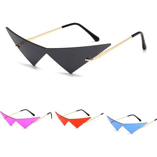 2021 Siamese Rimless Triangle Cat Eye Sunglasses For Women Classic Retro Personality Party Driving Metal UV400 Sun Glasses