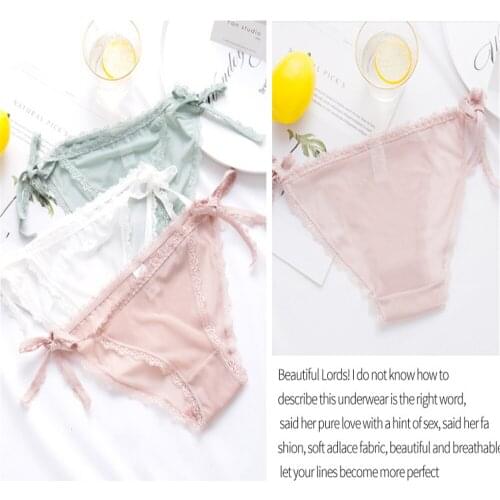 Lace panties sexy hollowed-out ladies lace-up Slim see-through low-waist briefs T102