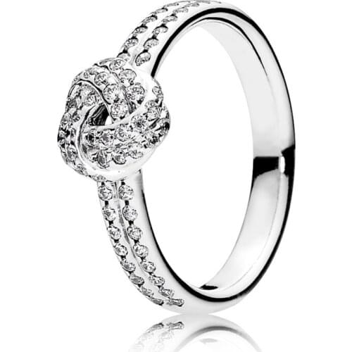 Women 925 Sterling Silver Sparkling Love Knot Timeless Elegance Ring Rose Clear CZ For Female Wedding Jewelry