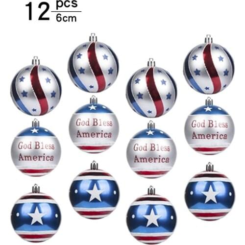 12PCS 6cm American Independence Day Set American Flag Design Christmas Decoration Ball Ornaments Christmas Tree Decoration Balls