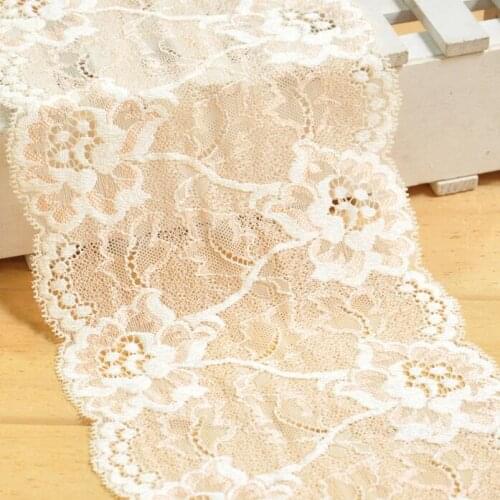 2 Meters 14.5cm Stretch Elastic Lace Trim Ribbon Pink Beige Embroidered Soft Lace Trim Fabric Elastic