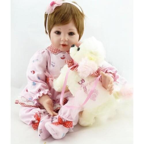 22" Short Hair Doll Silicone Baby Dolls for Sale Princess Pink Dress Reborn Newborn Doll New Year Christmas Gift for Girl