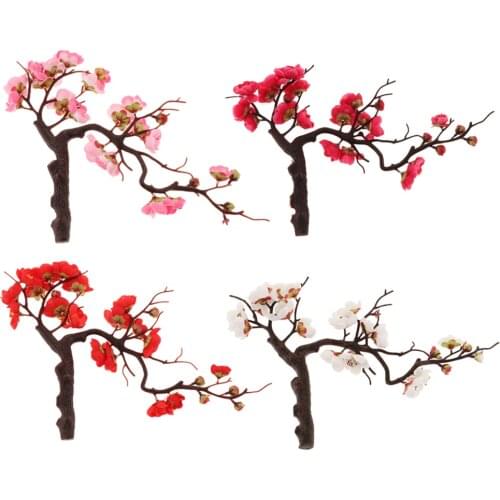 24cm Artificial Flower Spring Plum Blossom Branch Flower Bouquets Flower Tree for Wedding Party Table Floral Decors