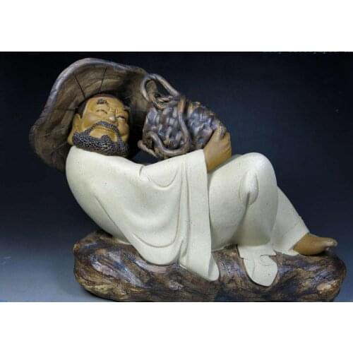 8" China handmade fine sculpture pottery beautiful lucky old fisherman Statue