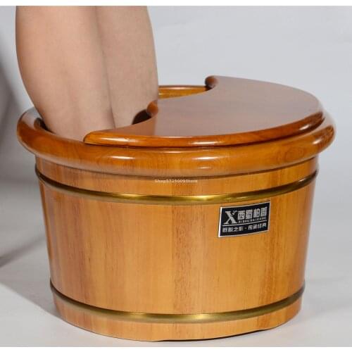 Oak Foot Bath Solid Wood Foot Bucket Wooden Bucket Household Leg Wash Basin Small Wooden Basin Foot Therapy Bucket With Cover