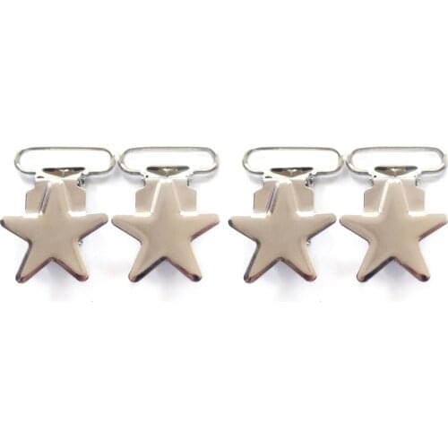 Free Shipping 50pcs 1'' 25mm Silver Colored Star Shaped Pacifier Clips/Suspender Clips
