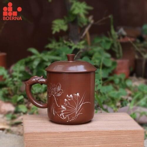 BORANA 300ml Traditional Chinese Qinzhou Nixing Pottery Pure Handmade Mug of Dragon Tea Cup with Lid Drinkware for Lover Kettle