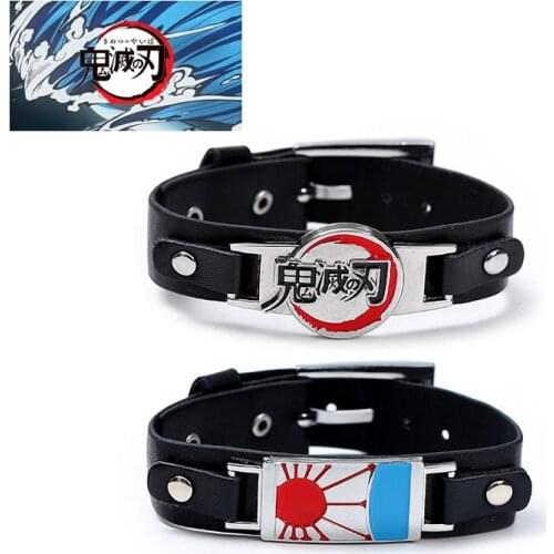 Anime Demon Slayer Cosplay Kamado Tanjirou Bracelet Leather Cord Bracelet Anime Props Accessories