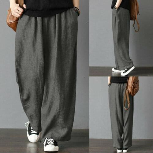 Plus Size Men Pants Cotton Linen Wide Leg Harem Pants Loose Casual Fashion Trousers Leisure Holiday Beach Cargo Pants