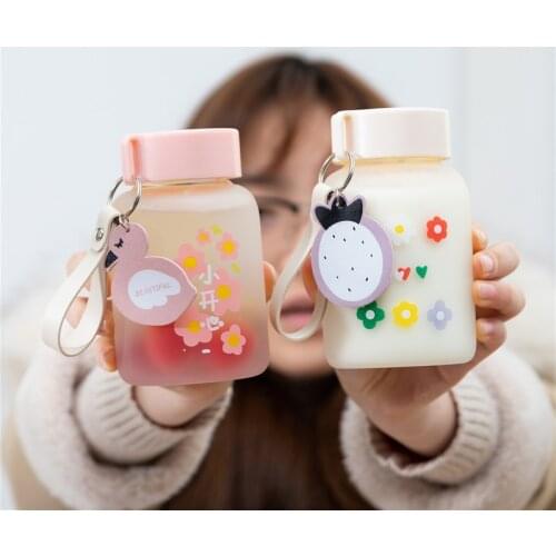 New Cute Flowers Water Bottle Creative Trend Portable Leakproof Ins Lovely Fresh Female Student Frosted Glass Water Cup With Lid