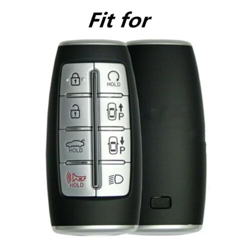 Black Leather 8 Buttons Key Chain Cover Case For Hyundai Genesis G80 GV70 GV80 2020 2021 Remote Key Holder Car Accessories