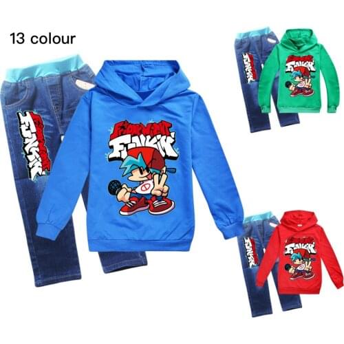 Friday Night Funkin Boys Set Autumn Childrens Hoodies Sweater Suit Girls Clothing Sets Long Sleeve Sweater + Trend Jeans 2Pcs
