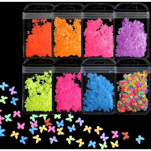 Fluorescence Butterfly Shape Nail Glitter Flakes 5mm Neon Mixed Colors Nail Sequins For Nails Manicure Charms Art Decorations