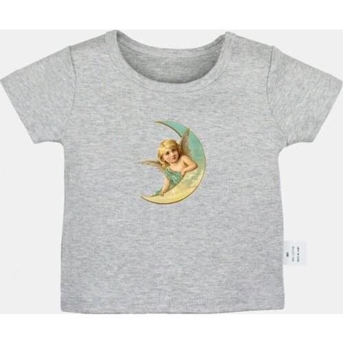 Moon Angel Vintage Design Newborn Baby T-shirts Fairy Tale Miko and Fierce Tiger Graphic Solid Color Short Sleeve Tee Tops