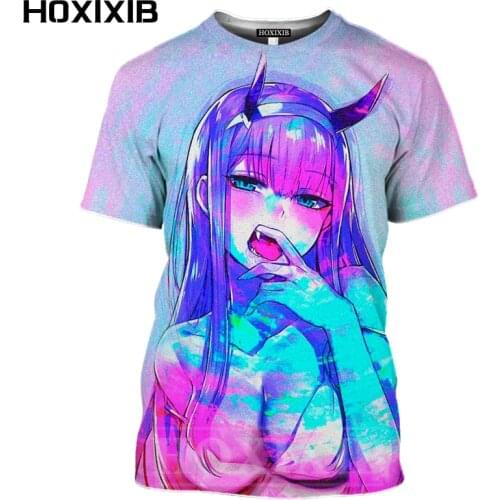 HOXIXIB Anime Girl Tshirt Men 3D Cosplay Tees Women Hentai Love Cartoons Loli Darling In The Franxx T Shirt ZERO TWO Senpai Tops