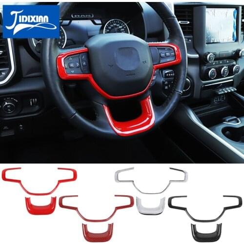 MOPAI Car Steering Wheel Button Frame Decoration Cover Stickers for Dodge RAM 2018-2021 Interior Accessories